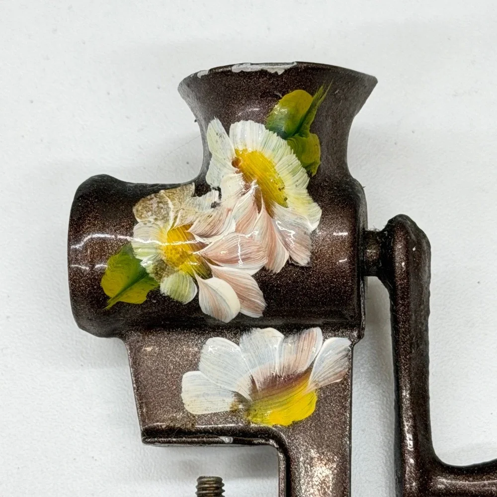 Vintage Miniature Clamp On Meat Grinder Metal Hand Painted‎ Floral Kitchen Decor